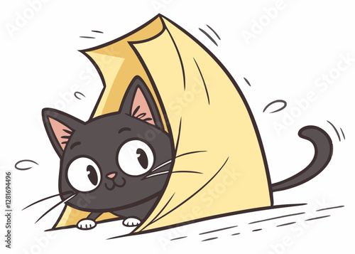 Cat Playfully Escaping from a Yellow Umbrella, Capturing a Moment of Fun and Adventure