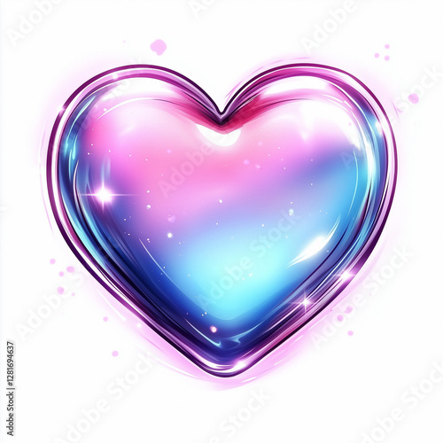 Pink holographic heart in y2k style