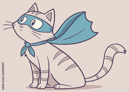 Stylish Cat with a Cape, Looking Up with a Determined Expression, Capturing a Moment of Heroism