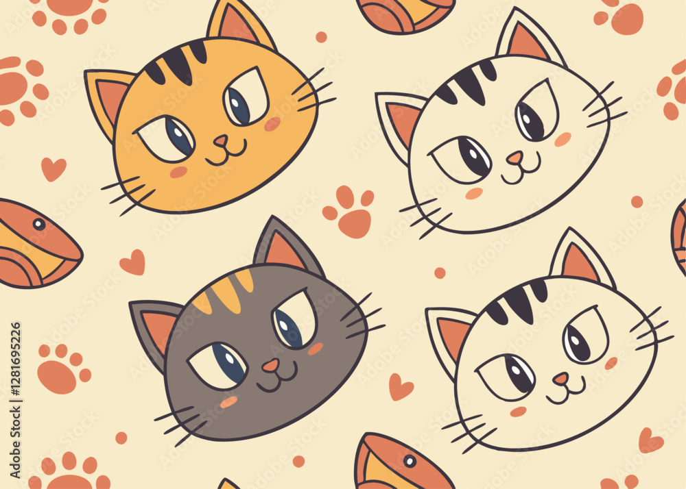 Cute Cat Faces with Big Eyes and Playful Expressions, Perfect for a Whimsical Design Cute Cat Faces with Big Eyes and Playful Expressions, Perfect for a Whimsical Design