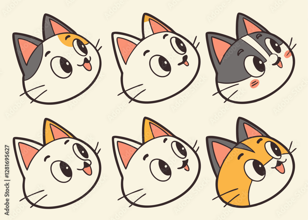 Fototapeta premium Cute Cat Faces with Different Expressions, Perfect for a Whimsical Design