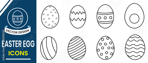 Vector set of easter eggs line icon, silhouette. Easter Egg Vector with stroke. Set of black and white eggs. Easter day element set. Vector illustration of egg.