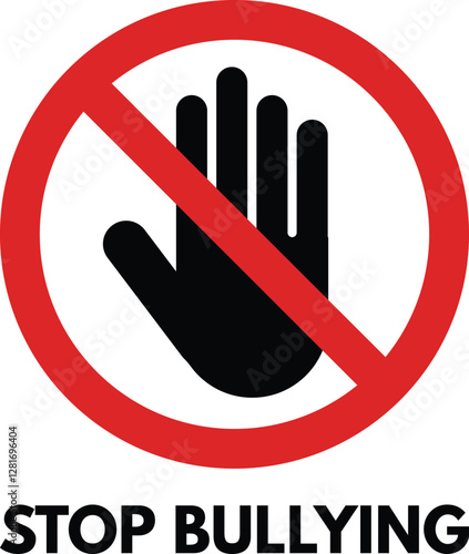 Stop bullying sign with text isolated on white background . No bullying sign . Vector illustration