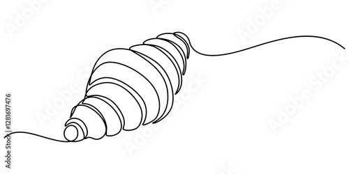One Continuous Line Drawing of Croissant Icon. Single Line Vector Illustration, Continuous one line drawing of croissant for logo in minimalist style. Hand drawn french pastry line sketch for print. 