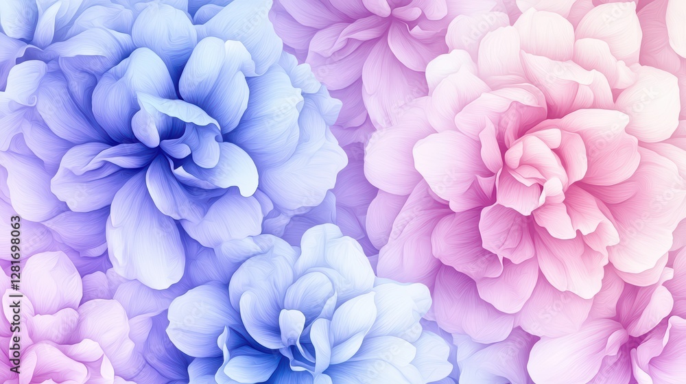 Soft Blending Abstract Watercolor Flowers in Blue and Pink Hues Soft Blending Abstract Watercolor Flowers in Blue and Pink Hues
