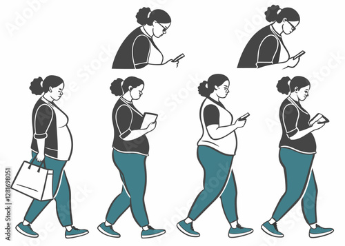 Dynamic Graphic of People Walking with Bags, Highlighting Active Lifestyles for World Obesity Day