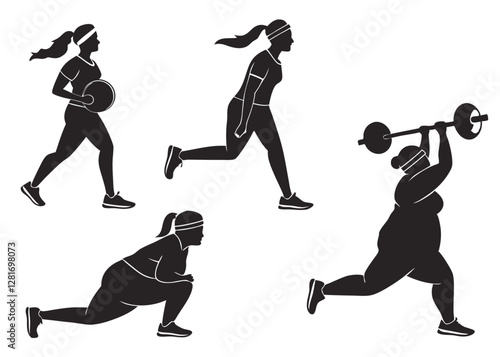 Silhouettes of Individuals Lifting Weights, Promoting Strength and Fitness for World Obesity Day