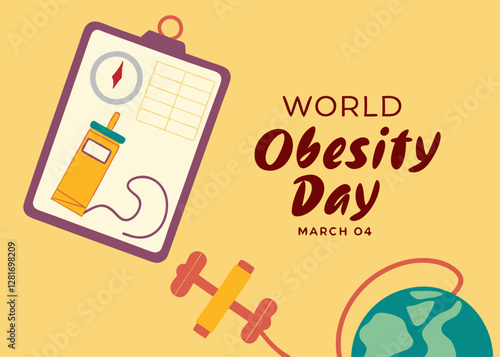 Graphic of a Health Chart and Fitness Equipment, Promoting Awareness for World Obesity Day