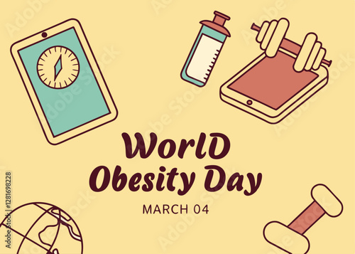 Illustration of a Health Monitor and Fitness Tools, Highlighting the Importance of Health Awareness for World Obesity Day
