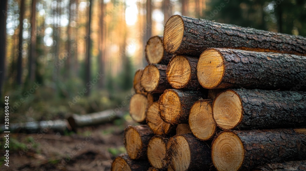 Stacked Logs in a Forest Setting Stacked Logs in a Forest Setting