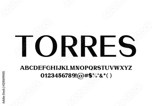 Torres font for logo and headline. Isolated Vector typeset
