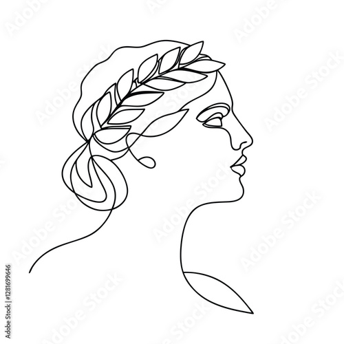 Elegant Line Art Grecian Woman, Laurel Wreath, Profile, Minimalist Design