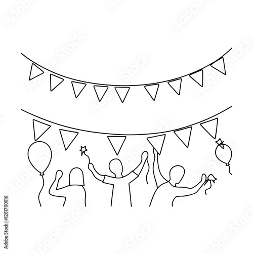 Celebrating Festive Party with Bunting, Balloons, and Joyful Friends