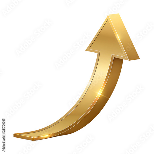 3d golden arrow isolated on transparent background.