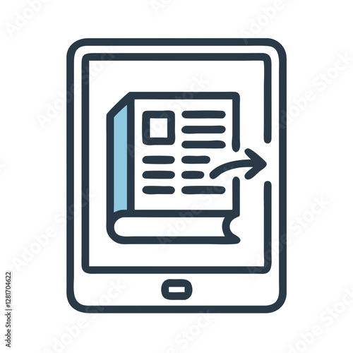 A modern e-book tablet with a page flip effect, representing digital reading, online books, and e-learning.