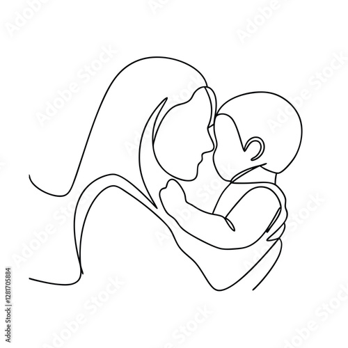 Mothers Love OneLine Drawing of a Mother Kissing Baby