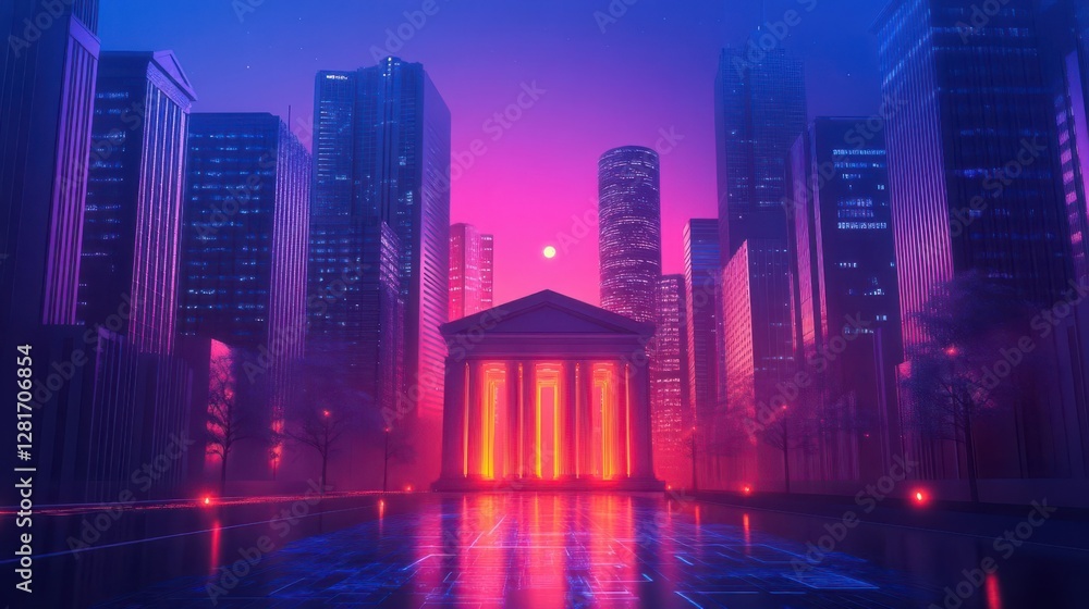 Fototapeta premium Craft a captivating urban scene merging banking and technology