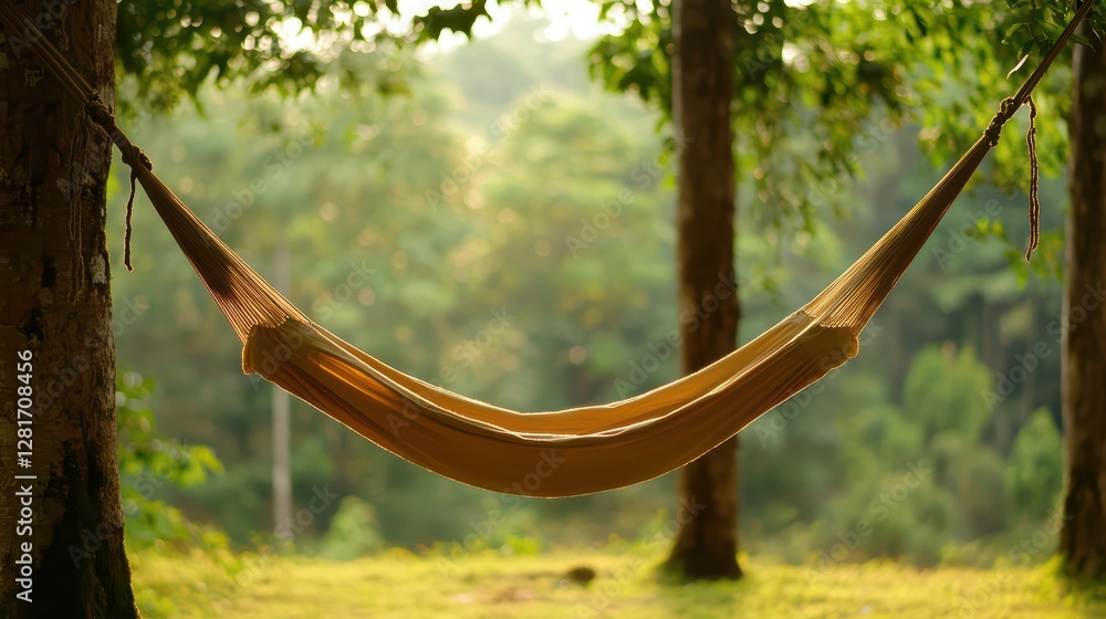 Obraz premium Peaceful Hammock Hanging Between Trees in Tropical Landscape