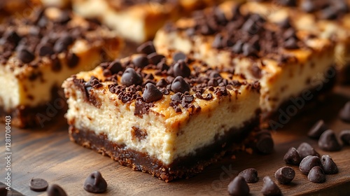 Wallpaper Mural Chocolate Chip Cheesecake Bars on Wooden Board Torontodigital.ca