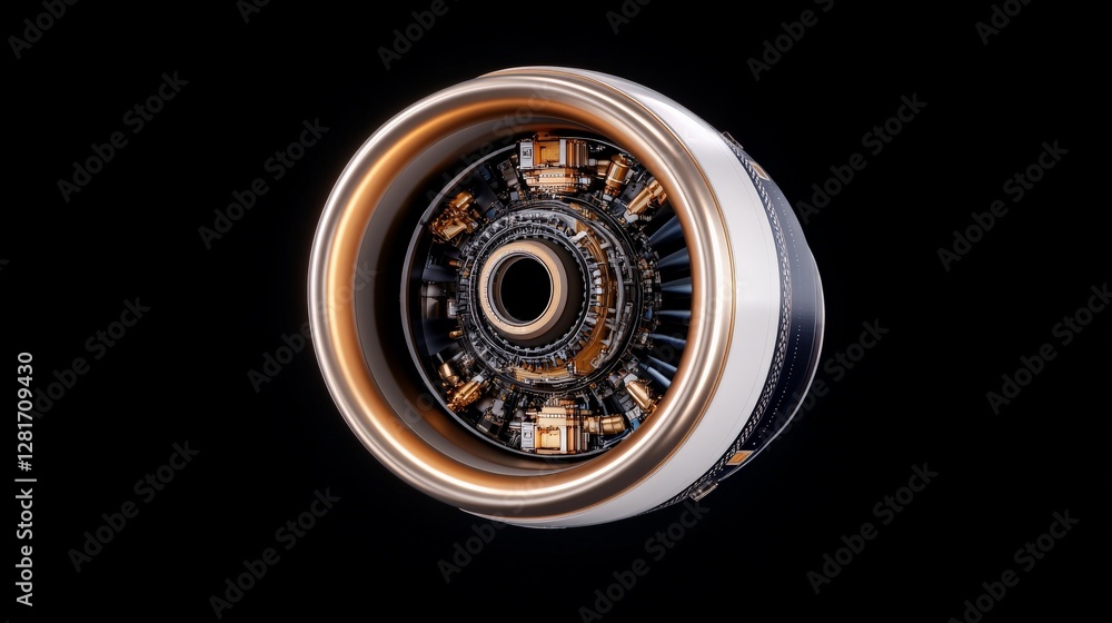 Detailed Close-up of a Modern Turbine Engine with Metallic Finish Detailed Close-up of a Modern Turbine Engine with Metallic Finish