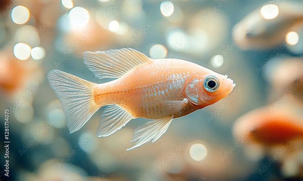 Pale Gold Fish Swimming in Water with Bokeh Light Background Pale Gold Fish Swimming in Water with Bokeh Light Background