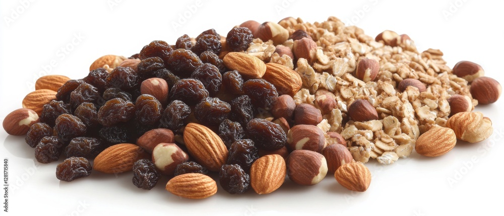 Delicious and Nutritious Granola, Almonds, Hazelnuts, and Raisins Mix Delicious and Nutritious Granola, Almonds, Hazelnuts, and Raisins Mix