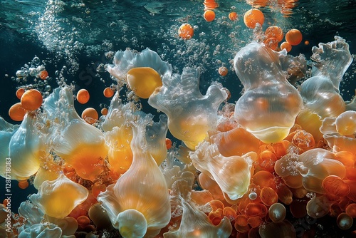 Delicate translucent coral polyps in the ocean........ photo
