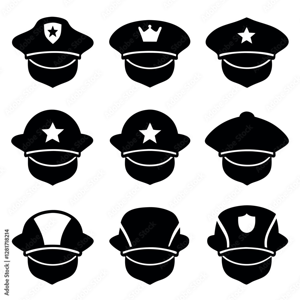 Collection of Various Uniform Hats for Police and Military Collection of Various Uniform Hats for Police and Military