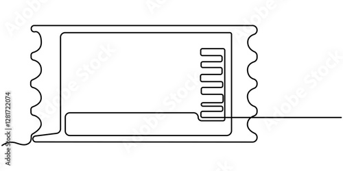Continuous one line drawing cinema ticket. Vintage cinema ticket isolated on a white background. Vector illustration, Cinema tickets seamless texture for your background with trendy line art style. 