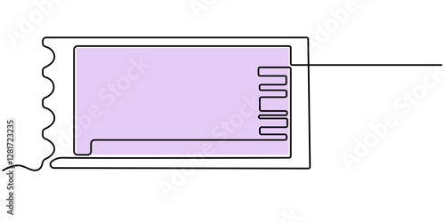 Continuous one line drawing cinema ticket. Vintage cinema ticket isolated on a white background. Vector illustration, Cinema tickets seamless texture for your background with trendy line art style. 