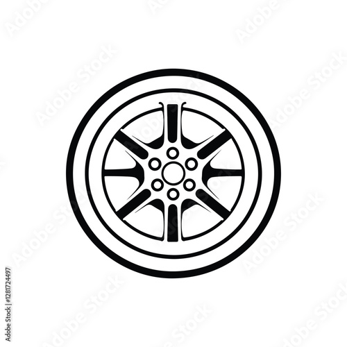 Car wheel, detailed rim silhouette vector graphic style