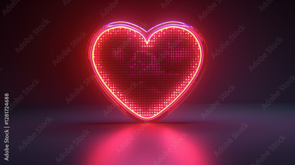Obraz premium Bright Neon Heart Shape Illuminating in Dark Background