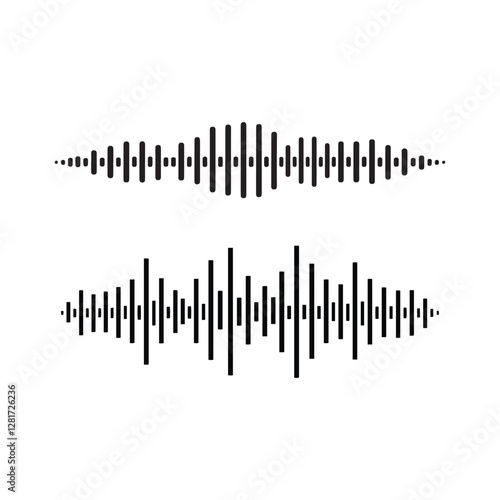 Audio waveform, sound visualization, black and white  vector art illustration design 