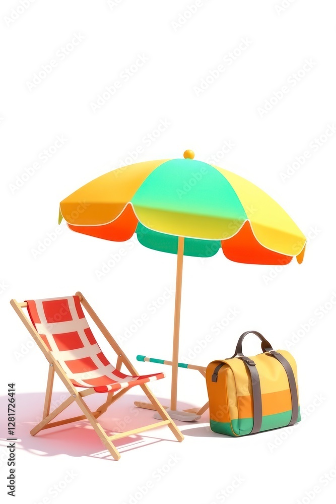 Relaxing Beach Scene with Umbrella Chair and Bag Relaxing Beach Scene with Umbrella Chair and Bag