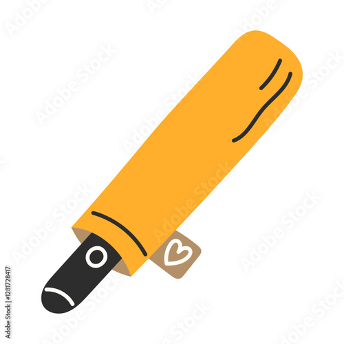 Folded Mini Umbrella in Yellow Case Isolated on a White Background for Spring Designs