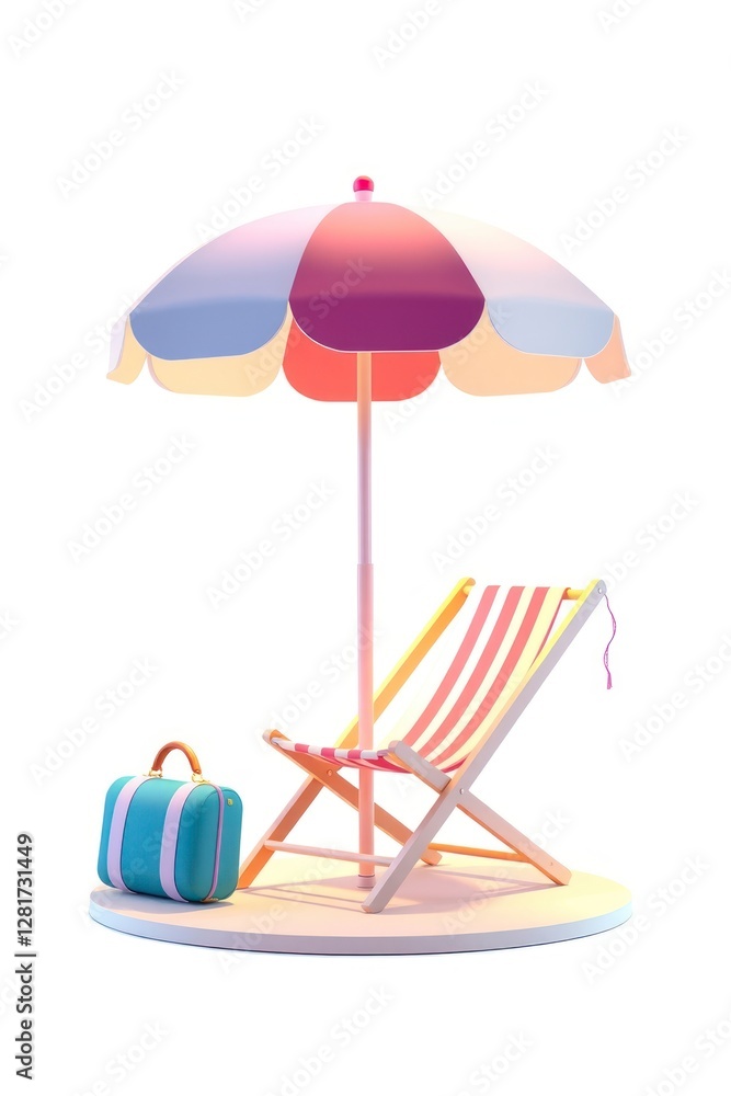 Relaxing Beach Scene with Umbrella and Deck Chair Relaxing Beach Scene with Umbrella and Deck Chair