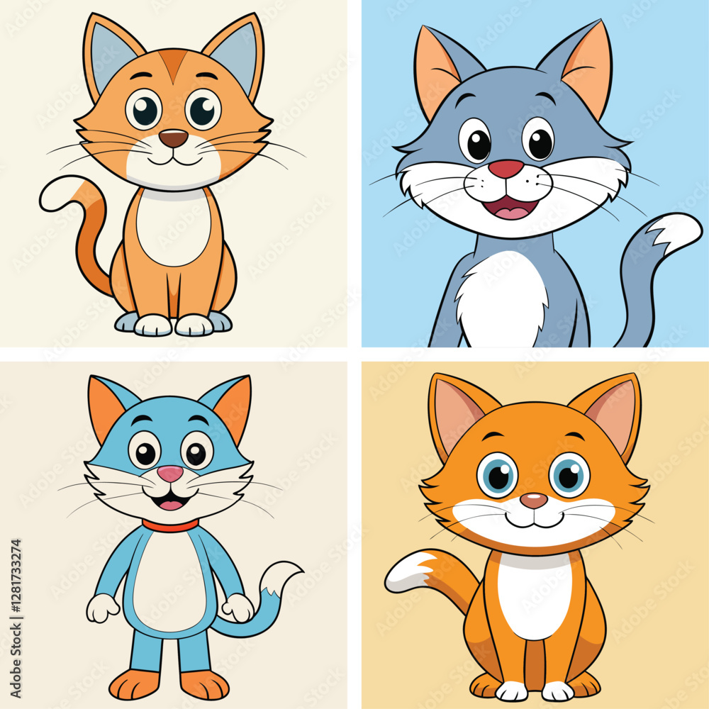 set of funny cats, set of funny cartoon cats set of funny cats, set of funny cartoon cats
