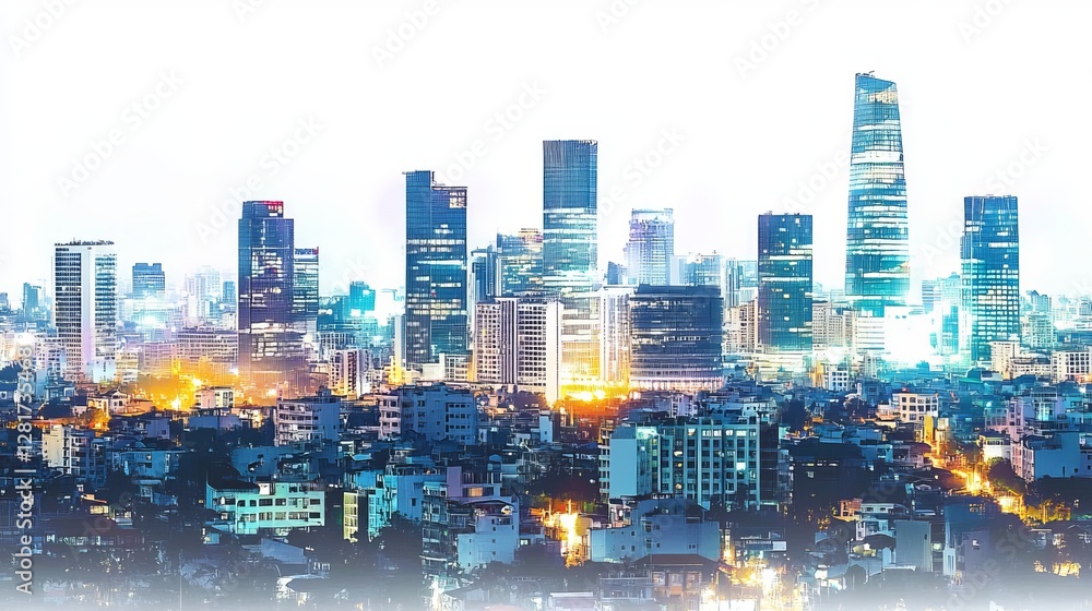 Isolated cityscape of Ho Chi Minh City, Vietnam, against a white background Isolated cityscape of Ho Chi Minh City, Vietnam, against a white background