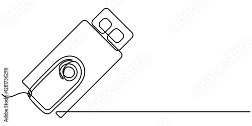 Flash drive line continuous drawing vector. One line Flash drive vector background. Flash drive linear icon. Continuous outline of a Flash drive, Continuous line drawing USB Flash Drive icon vector,  