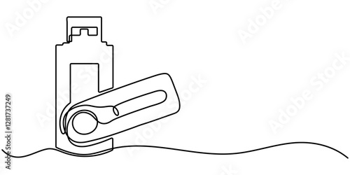 Flash drive line continuous drawing vector. One line Flash drive vector background. Flash drive linear icon. Continuous outline of a Flash drive, Continuous line drawing USB Flash Drive icon vector,  