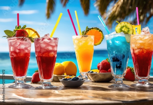 Wallpaper Mural vibrant colorful iced beverages refreshing frosty garnishes inviting textures lively setting, refreshment, drink, tropical, tea, fruit, smoothie, coconut Torontodigital.ca