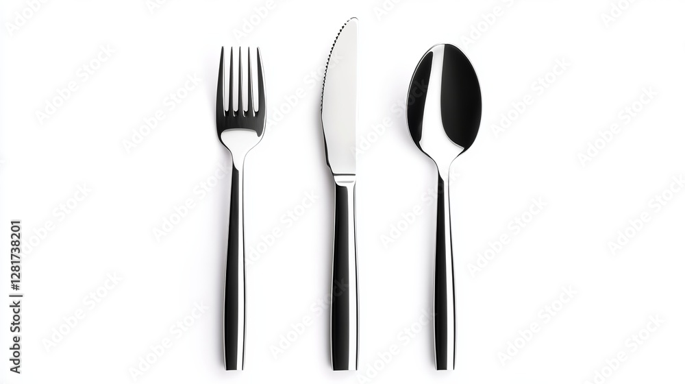 Set of cutlery--fork, knife, and spoon--isolated on a white background with a clipping path Set of cutlery--fork, knife, and spoon--isolated on a white background with a clipping path