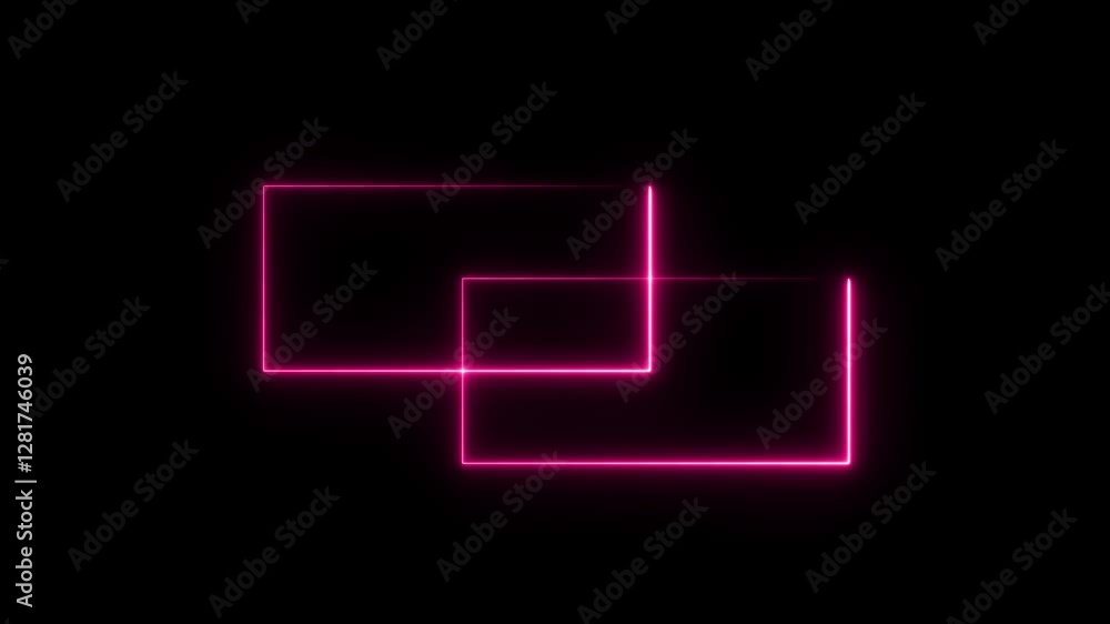 Neon geometric blank box glowing animation. triangle shape neon dabble box on black background. Neon geometric blank box glowing animation. triangle shape neon dabble box on black background.