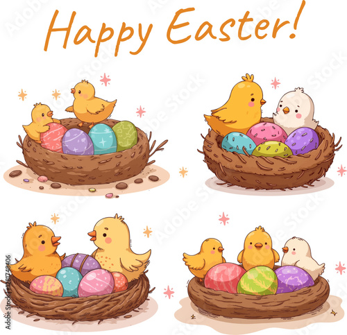 cute easter chicken vector pack hand drawn
