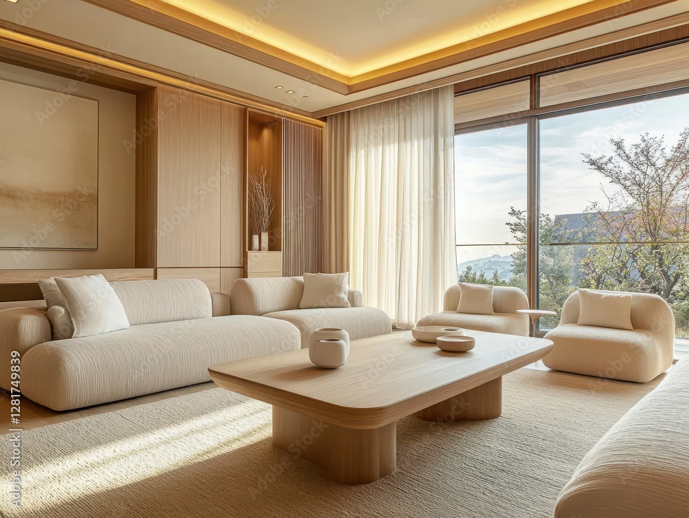 Fototapeta premium Interior of a modern living room with natural tones