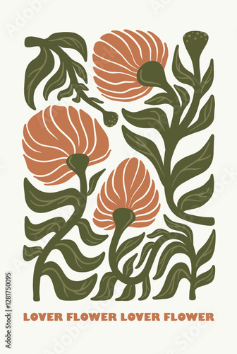Botanical vintage poster. Floristic vector illustration.