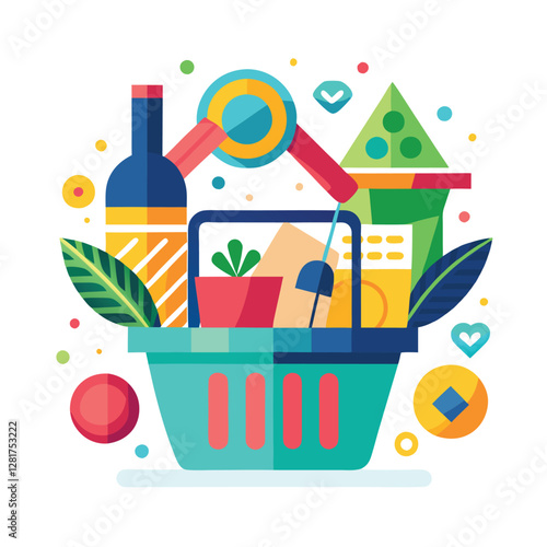Ecommerce shopping basket vector illustration