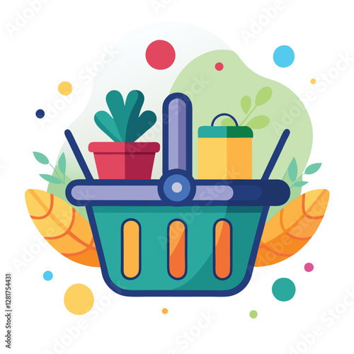 Ecommerce shopping basket vector illustration