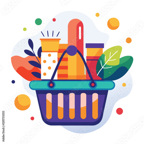 Ecommerce shopping basket vector illustration