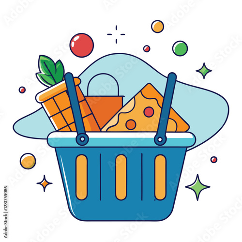 Ecommerce shopping basket vector illustration